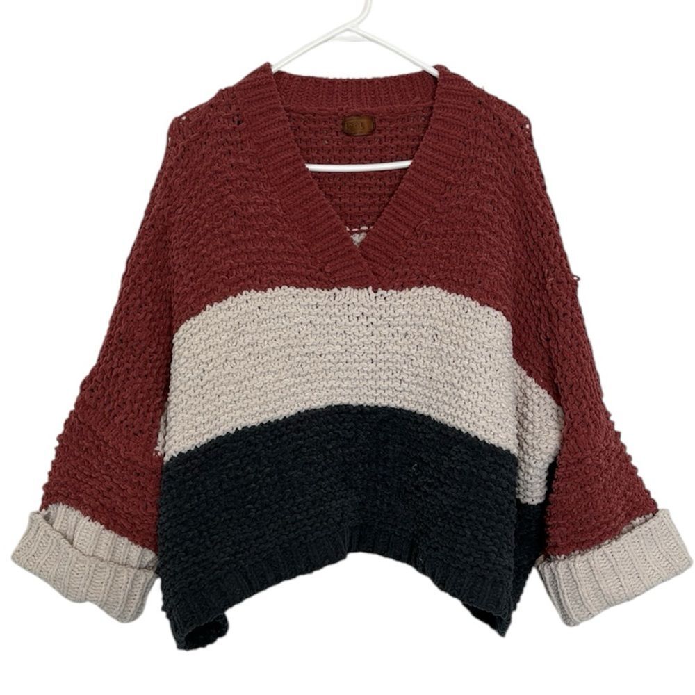 POL Cozy Chenille Sweater Striped Oversized Boho Size Large